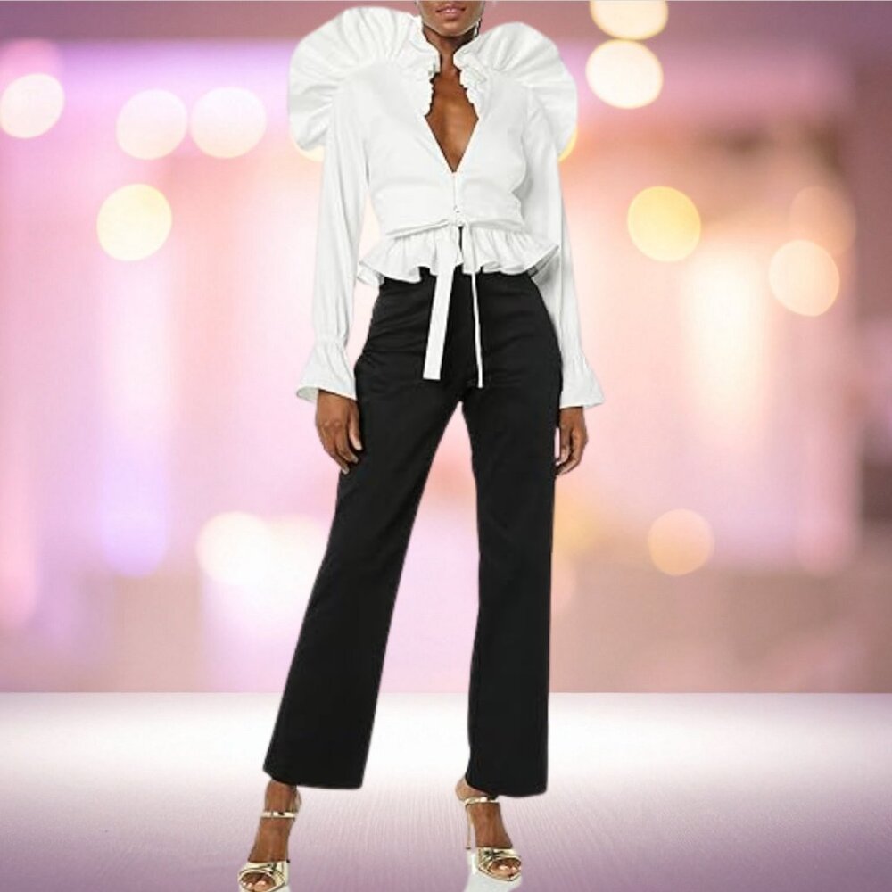 NWT - Making The Cut Ruffle Long Sleeve Tie Front Jacket - White - M